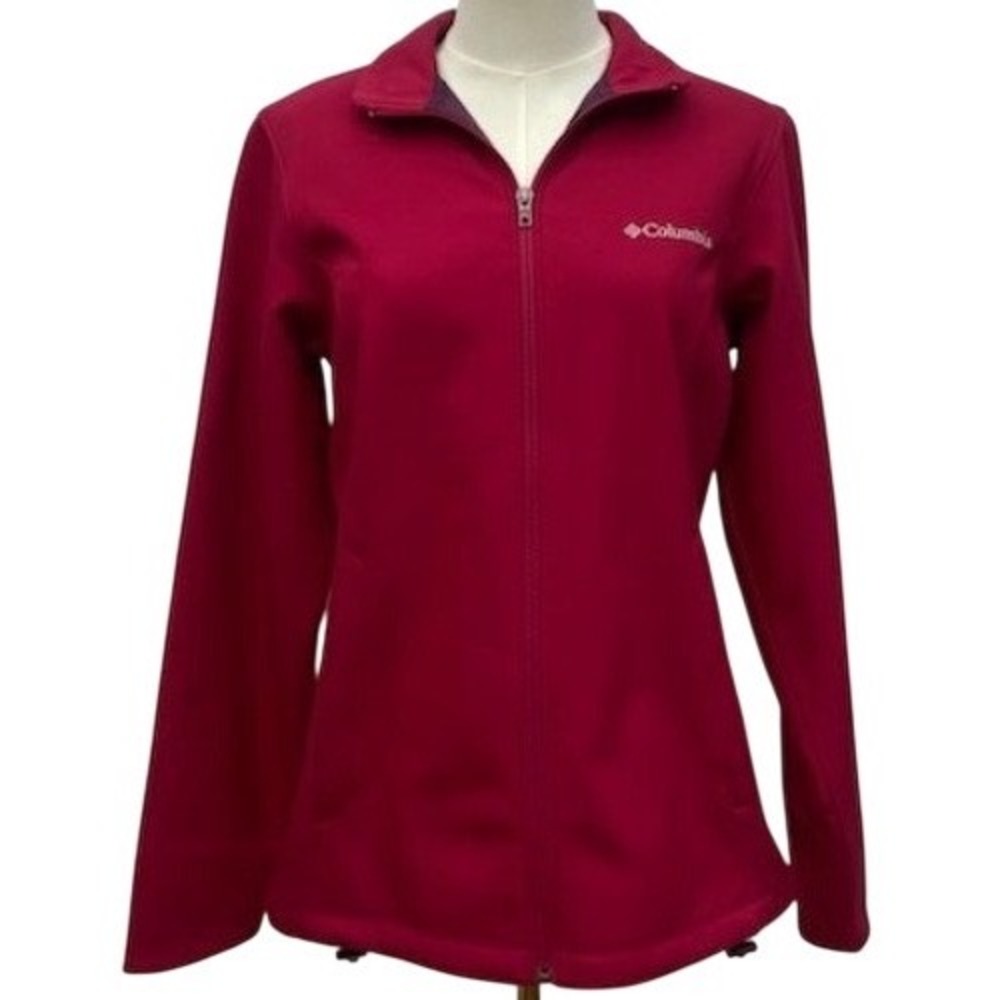 Columbia Softshell Jacket Womens Small Pink Fleece Lined Full Zip Outdoor Read